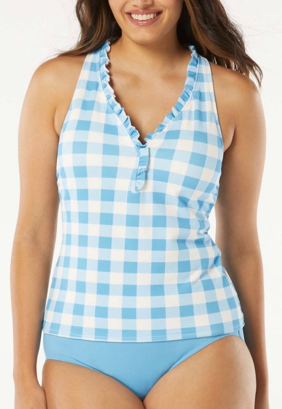 Beach House Summer Gingham Nina Ruffled Tankini 8 NWT